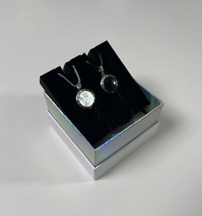 סט שרשראות עם פאנלים של אובסידיאן ופנינה